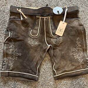 AlpsOak Trachten Wear Authentic Laderhosen 100% Leather Men’s Size 64 Or 48R NWT